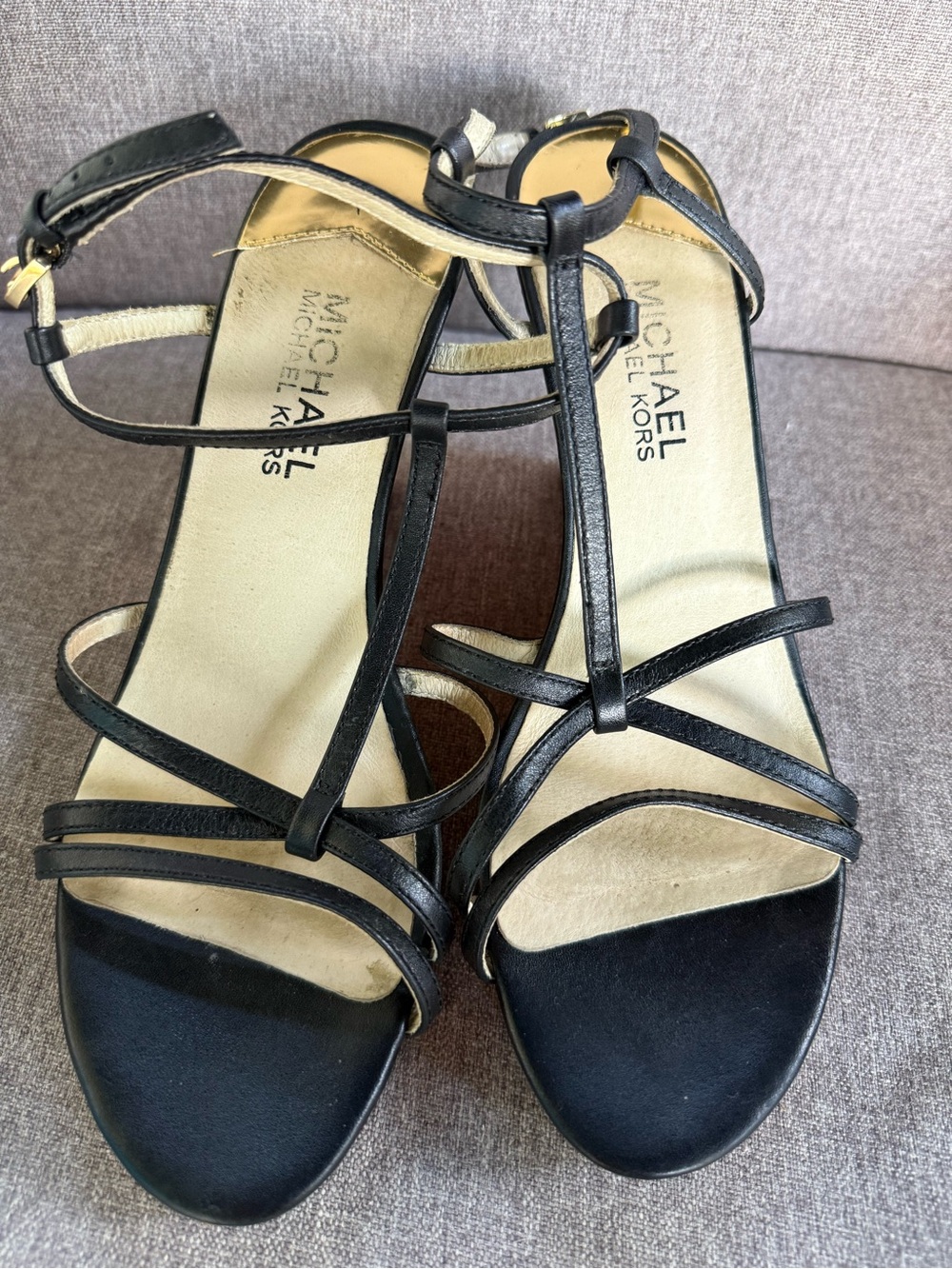 Michael Kors Black Strappy Cork Wedge Sandals - Picture 2 of 5